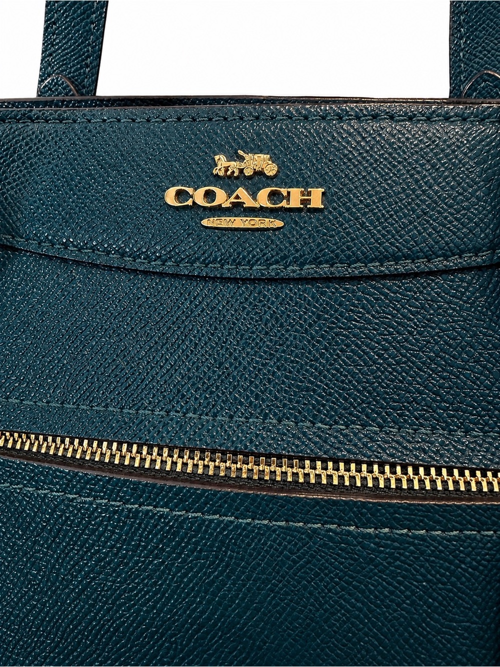 Coach Kailey Carryall Satchel Bag Purse in Teal Blue Green Crossgrain Leather - Picture 8 of 14